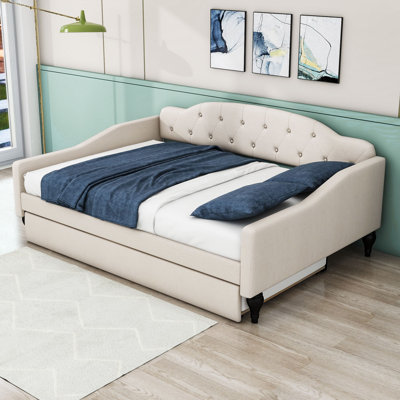 Full Upholstered Daybed with Twin Size Trundle by GoBeyondFurniture