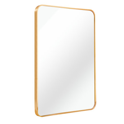 24x32 Inch, Gold Metal Framed, Rectangular Bathroom Mirror, 4mm Hd Glass, - Rust Aluminum Frame, Easy To Hang With Reinforced Hooks Wall No Installation Made Effortless