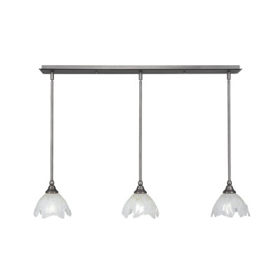 Luminaire suspendu linéaire sur pied 3 lumières avec verre de glace doré de 7 po