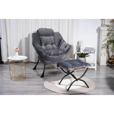 Modern Sofa Living Room Chairs Cotton Fabric Lazy Chair, Accent Contemporary Lounge Chair, Single Steel Frame Leisure Sofa Chair