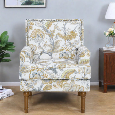 Comfort Accent Chairs, Wood Fabric Floral Farmhouse Chair For Home