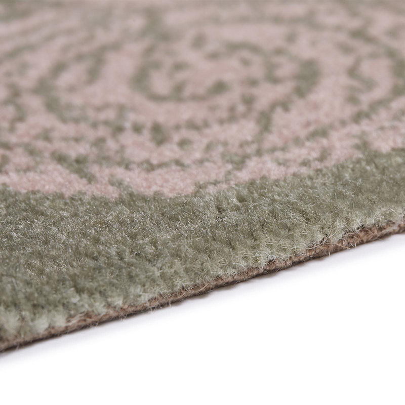 Anaconda Machine Woven Damask Area Rug in Sage/Light Pink