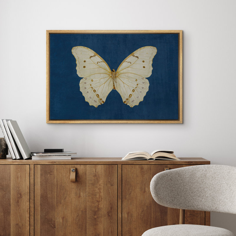 Reproduction d'art murale encadrée sur toile - Illustration de papillon rétro dans un salon, décor de ferme moderne, Naturel