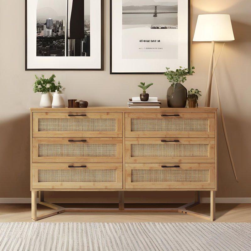 Donnell Rattan 6 Drawer 47.4'' W Double Dresser with Unique Base