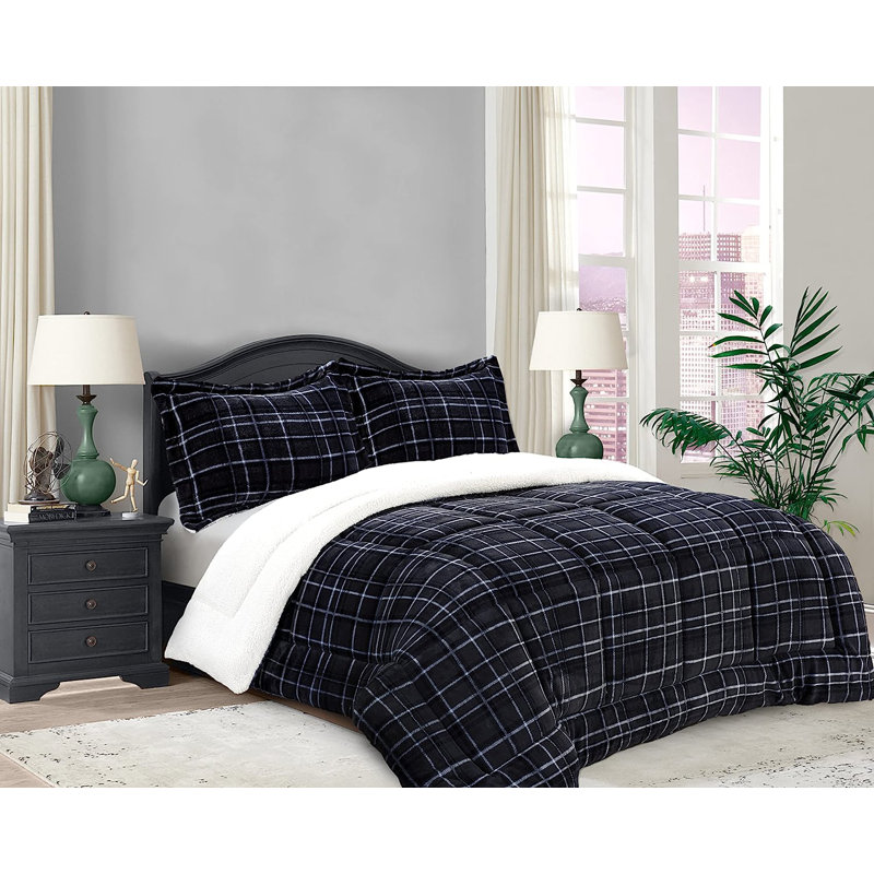 Ensemble d'édredon en microfibre 3 pièces Rafelita, Noir, Double