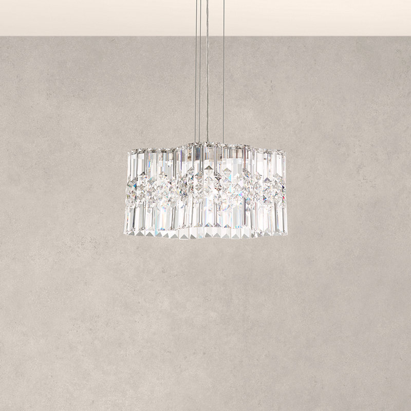 Selene 2 Light 14.5in x 7.5in Pendant in Polished Stainless Steel with Clear Optic Crystals