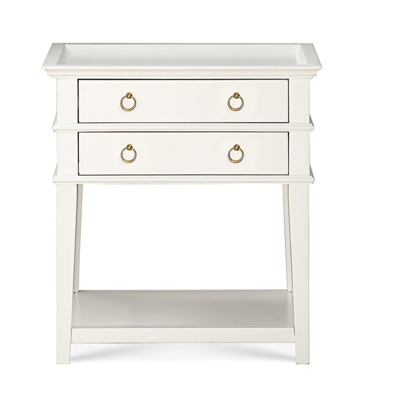 Table de chevet avec tiroir et tablette ouverte, Blanc