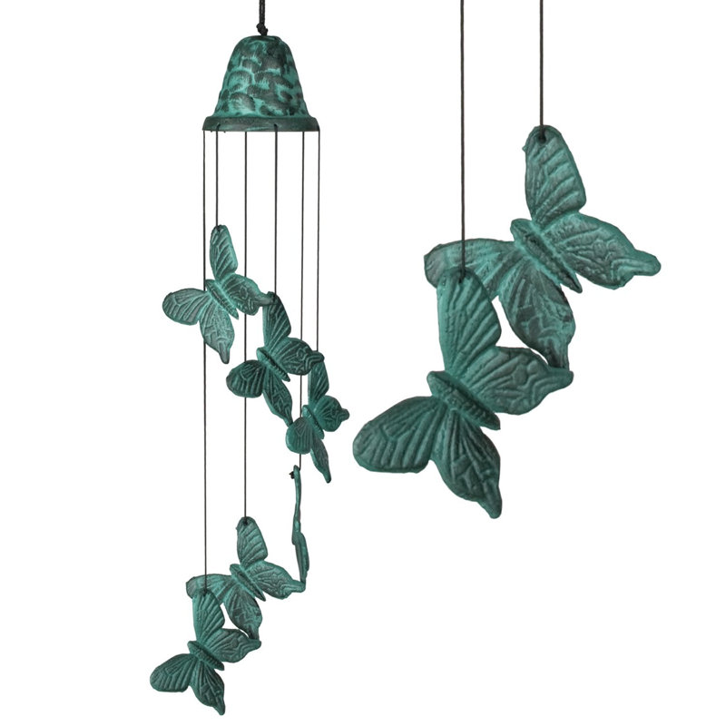 Verdigris Cast Metal Butterfly Wind Chime, 21 Inches