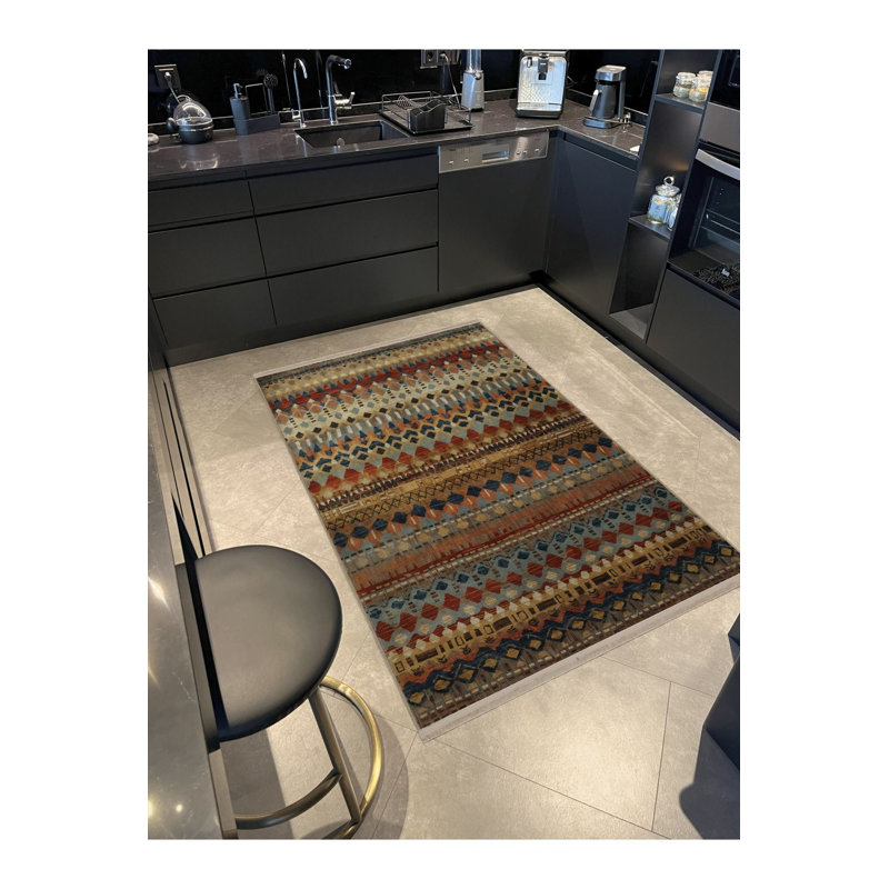 Tapis décoratif rétro multicolore multicolore, Sous-tapis rectangulaire de 3 pi 3 po x 4 pi 11 po