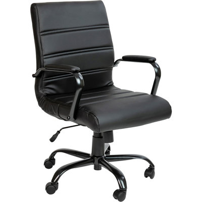 Mid-Back Swivel Leathersoft Desk Chair With Padded Seat And Armrests, Adjustable Height Padded Office Chair, Black