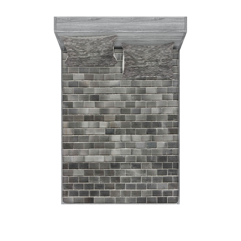Drap-housse et coussin décoratif gris et blanc Ambesonne, Ensemble de draps pour grand lit + 5 pièces suppl