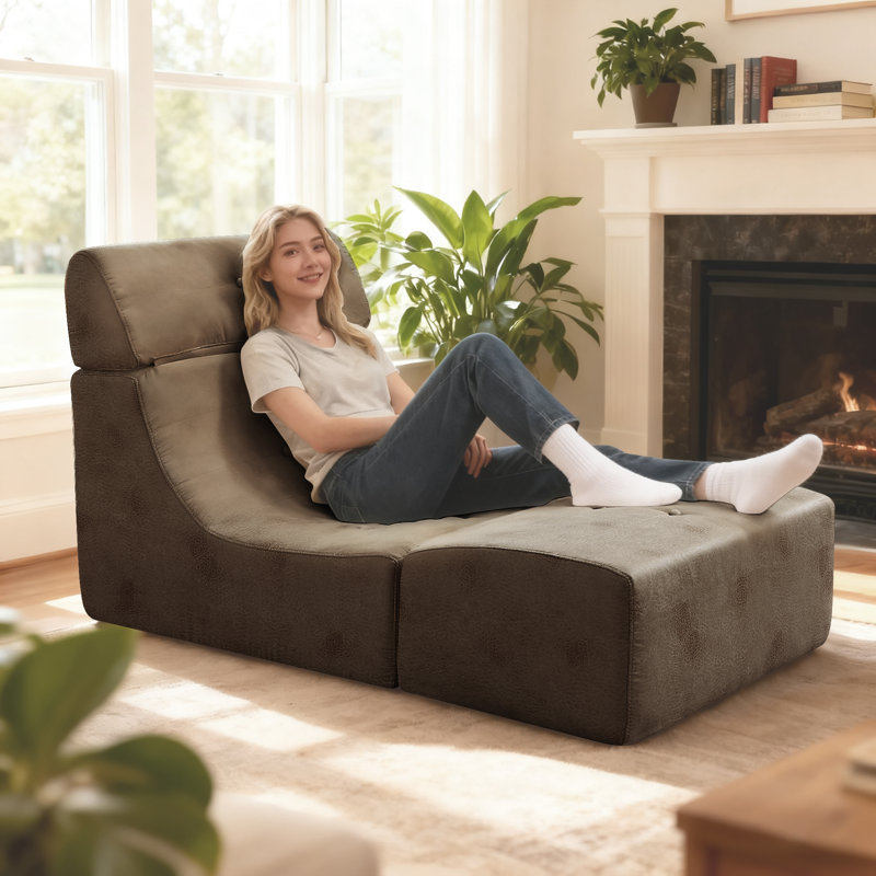 Armless Bean Bag Chair & Lounger Fireside Chair, Mid Century Foam Chair, Coffee Fabric