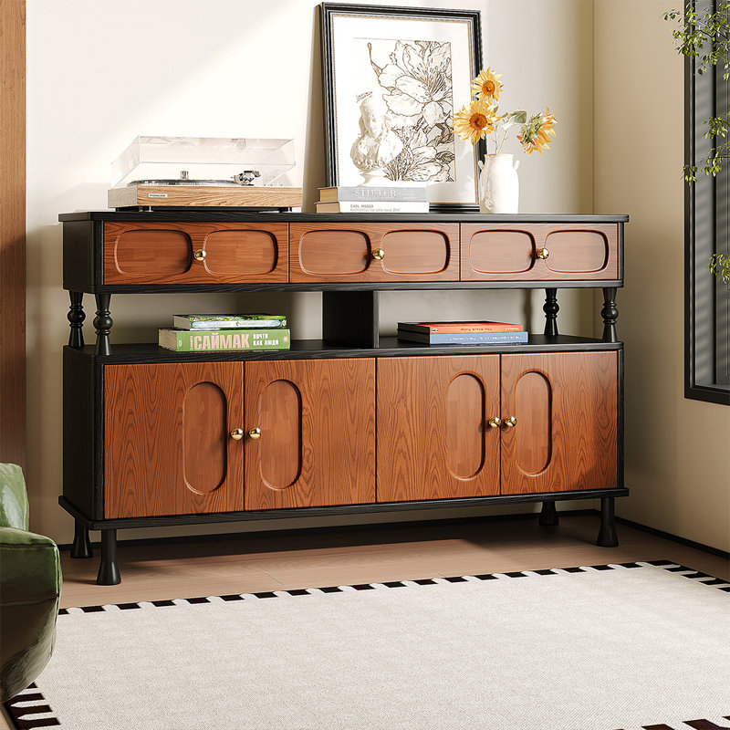 Brown+Black Solid Wood Sideboard