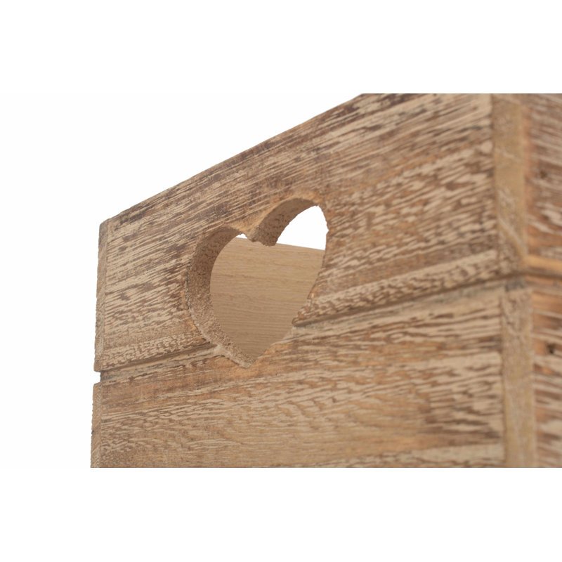 Heart Cut out Storage Crate, Oak Effect, 15cm H x 30cm W x 20cm D