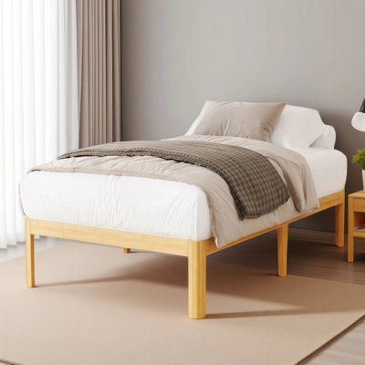 Solid Wood and Metal 14" Heavy Duty Bamboo Platform twin bed frame with Iron Legs-Sturdy, Eco-Friendly Tool-Free Assembly, Single Beds for Kids, Teens Students Compact Space-Saving Design, Ideal for Dorms, Small Apartments & Guest Rooms
