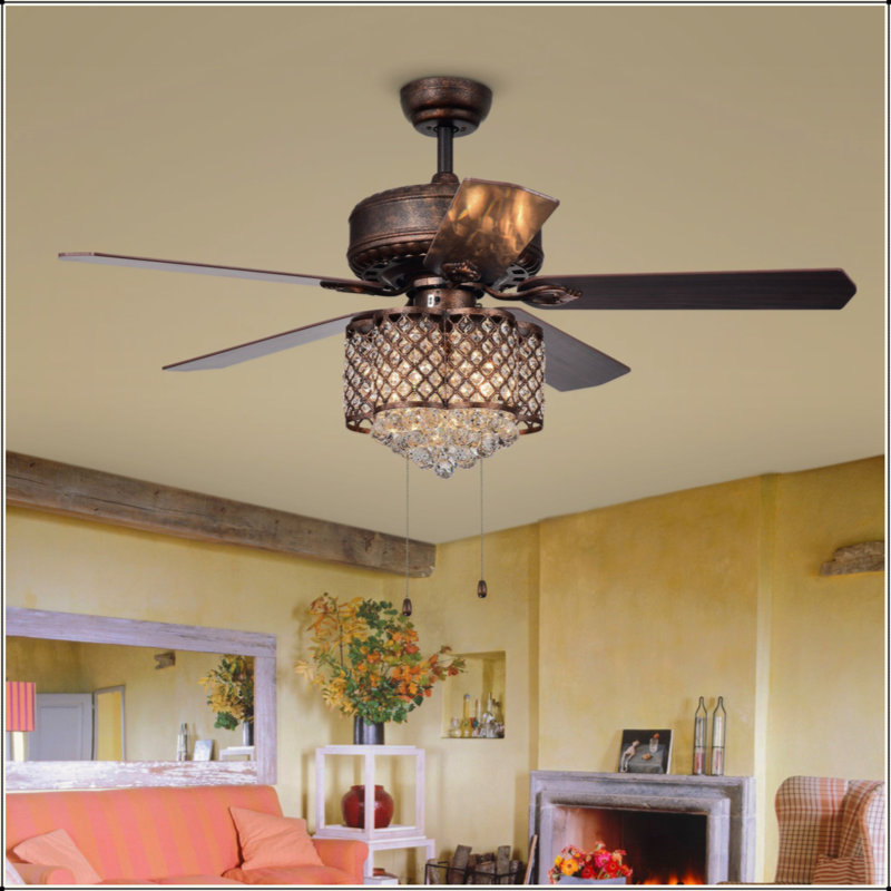 Ventilateur de plafond en bronze rustique à 5 pales de 52 pouces Pshita