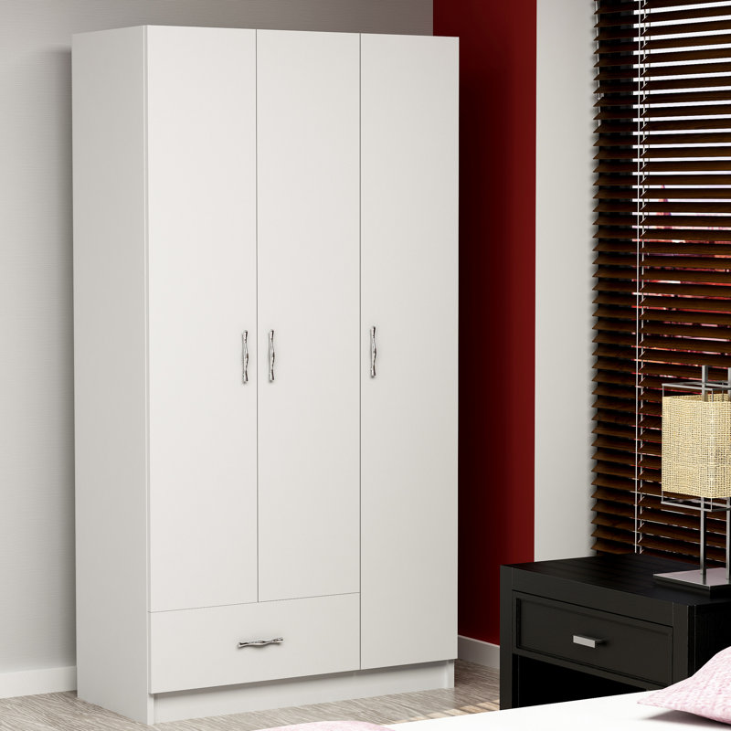 Armoire moderne blanche avec 1 tiroir et plusieurs tablettes, 35,4 po x 66,9 po x 15,7 po | 100% panneau de particules enduit de mélamine, épaisseur: 0,7 pouce | Conception murale, parfaite pour organiser les vêtements et les accessoires dans n'importe quelle chambre à coucher ou garde-robe