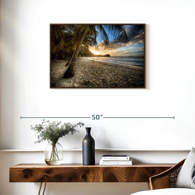 Scénique côte des Caraïbes, 31 po x 21 po, Cadre flottant noyer