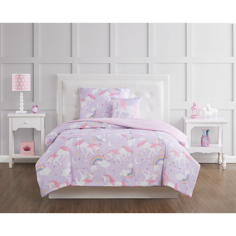 Rainbow Unicorn Comforter Set with Decoritive Pillow, Full Comforter + 2 Shams + 1 Throw Pillow