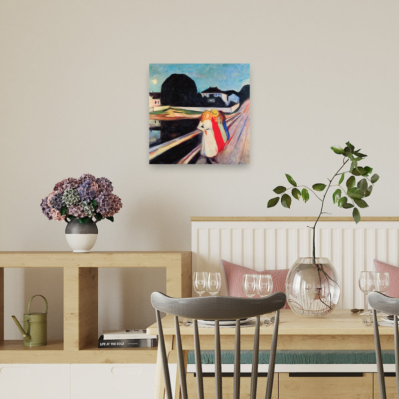 Four Girls On A Bridge Classic Modern Contemporary Beach Summer Wall Art Print by Edvard Munch - 1 Piece Wrapped Canvas Wall Art