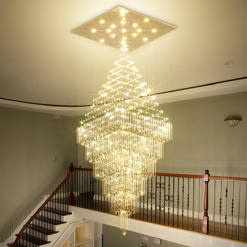 Lustre carré à 6 niveaux en forme de goutte d'eau, 122 cm de diamètre x 305 cm de hauteur, DEL à intensité variable 3000K-6000K