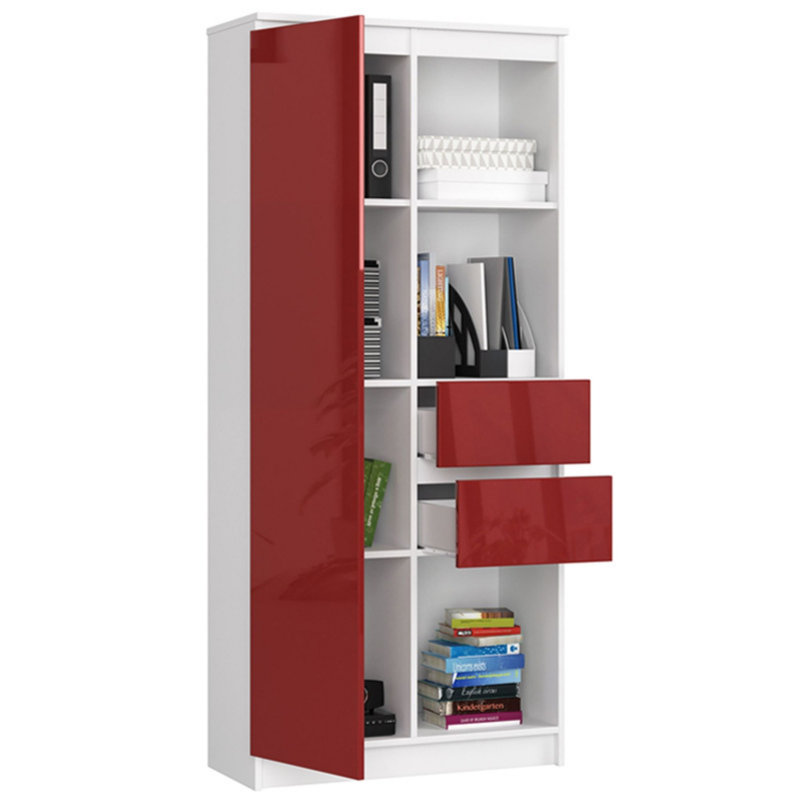 Alexs 180cm H x 80cm W Standard Bookcase, Red Gloss