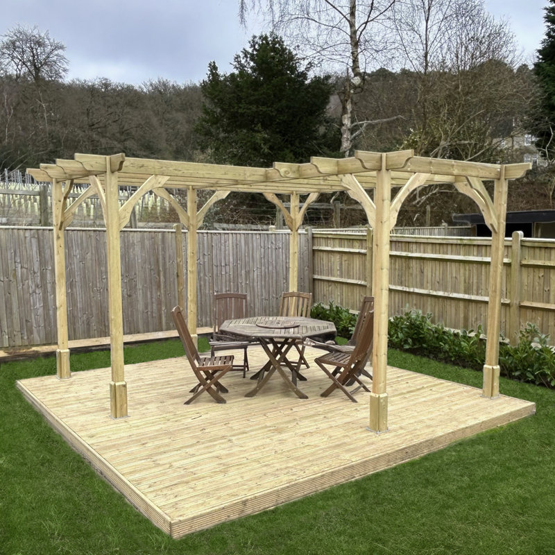 Adrie 3.6m x 3.6m Solid Wood Pergola, Light Green