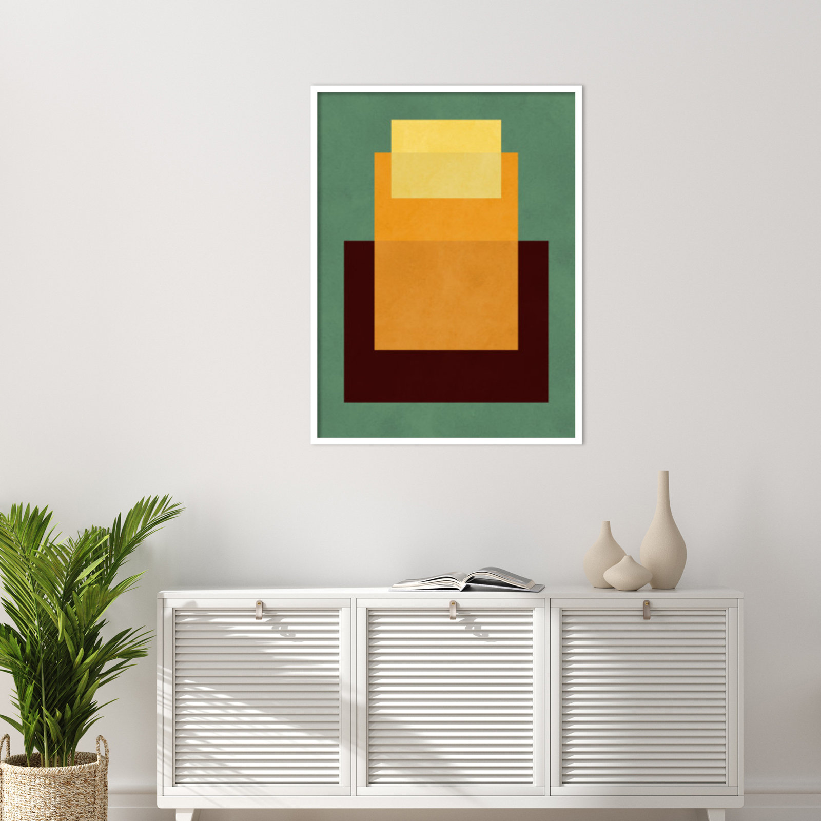 Overlapping Geometry 10 Print, Green/Orange, 41" H x 31" W, White