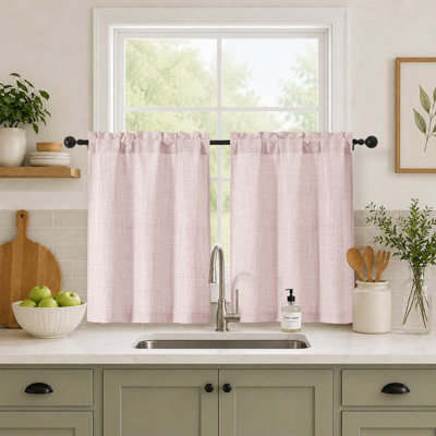 Blush Pink Kitchen Curtains Over Sink 30 Inch Length 2 Panels Set, Light Filtering Textured Short Cafe Curtains for Bathroom Window, Small Curtain for Cabinet Basement RV Camper, 30" W by 30" L