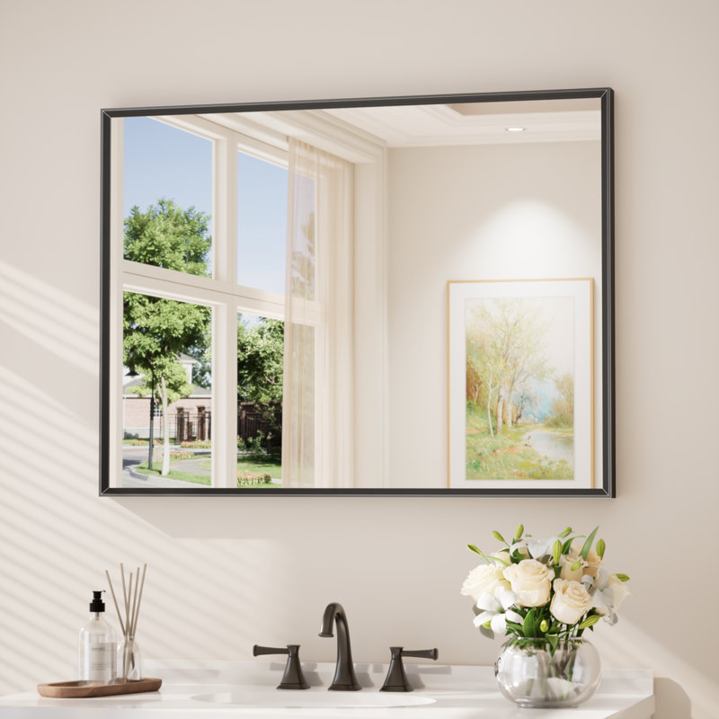 Aluminium Mirror, Matte Black, 101.6cm x 76.2cm, Rectangle