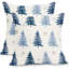Housses de coussin d'hiver 18 x 18 pouces, ensemble de 2 housses de coussin décoratives pour flocons de neige en forme d'arbre de Noël bleu