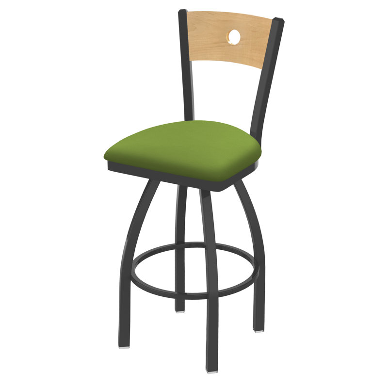 Tabouret de bar et de comptoir pivotant 830 Voltaire, Vinyle vert kiwi Canter / cadre bronze, Érable naturel