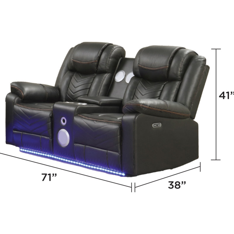 Challenger Modern LED Power Recliner Set With Bluetooth Speakers And Cup Holders, Perfect For Contemporary Living, Gray