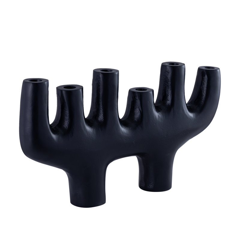 Fran 10" Tall Aluminum Candle Holder, Black