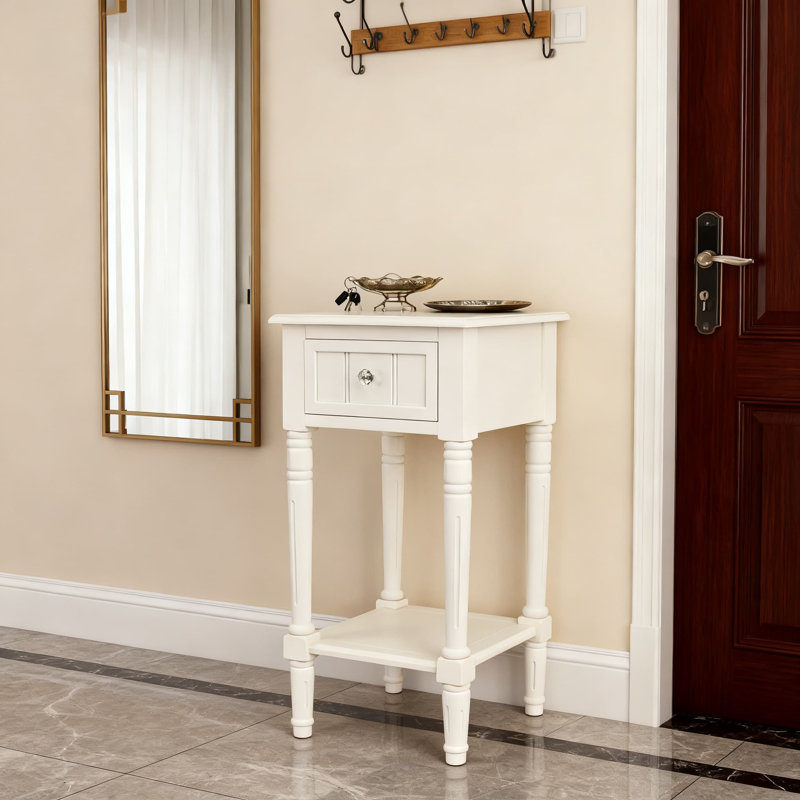 Table de bout traditionnelle étroite avec tiroir et tablette pour le rangement de la chambre à coucher et du salon, en bois massif et en panneau de fibres à densité moyenne