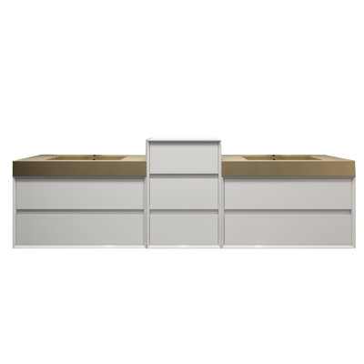 Meuble-lavabo mural blanc brillant de 104 po avec lavabo en acier doré Lux