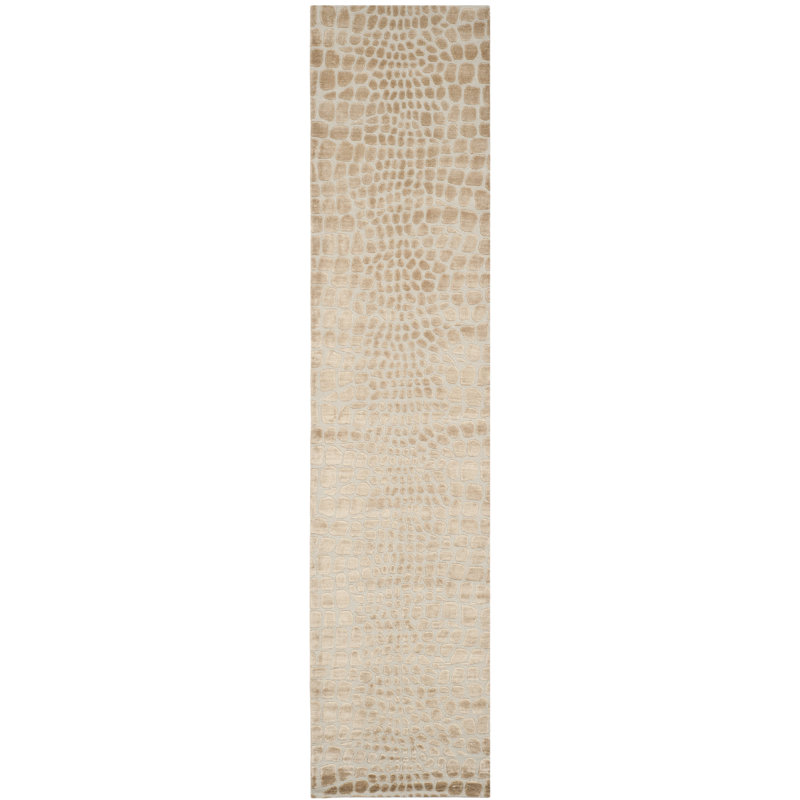 Martha Stewart Classics Hand-Knotted Wool/Silk/Linen Raft/Beige Area Rug, Runner 2'3" x 10'