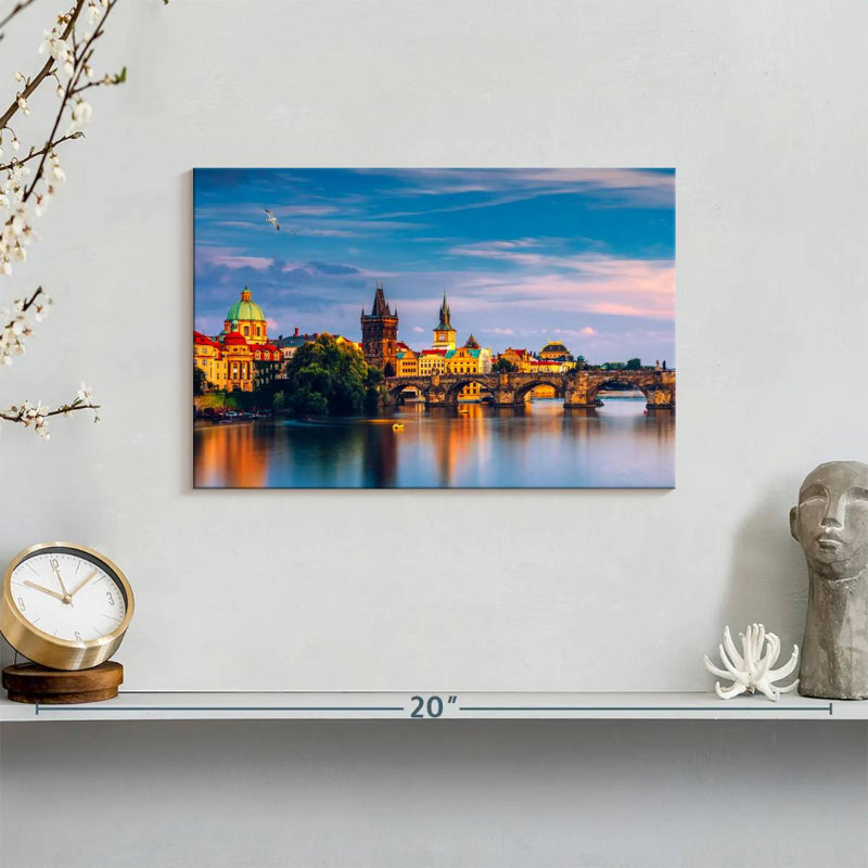 Pont Charles et paysage urbain, H 8 po x l 12 po