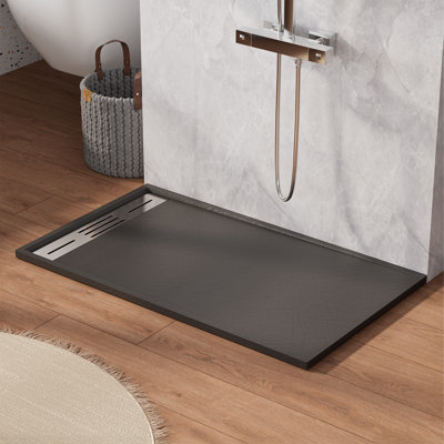 59/60＂W X 36＂D Smc Solid Surface Shower Pan Base With Drain Cover, Non-Slip, Low-Profile, Curbless, Wheelchair Accessible