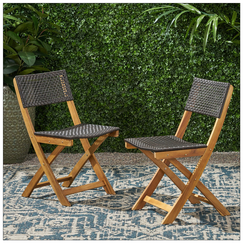 Hillside Bistro Chair, Set Of 2, Foldable Wicker Design For Outdoor Comfort And Style, Brown