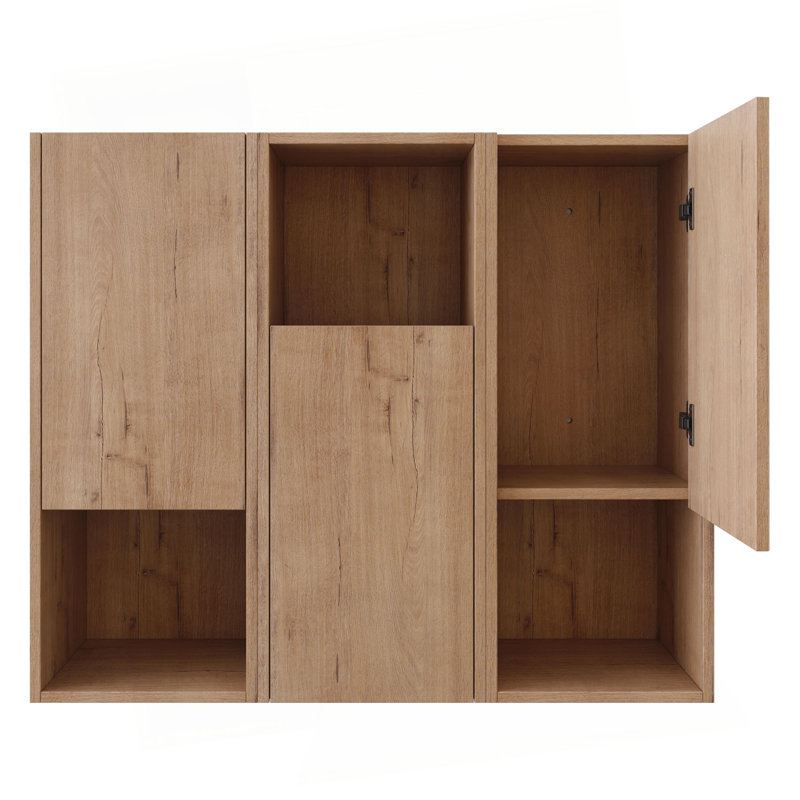 Armoire latérale de salle de bain 36 po, portes à fermeture douce, conception à fixation flottante, chêne imitation