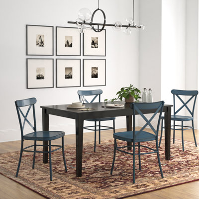 Deshandra 60" Finish Dining Set - 5-Piece, Black Dining Table And X-Cross Metal Chairs