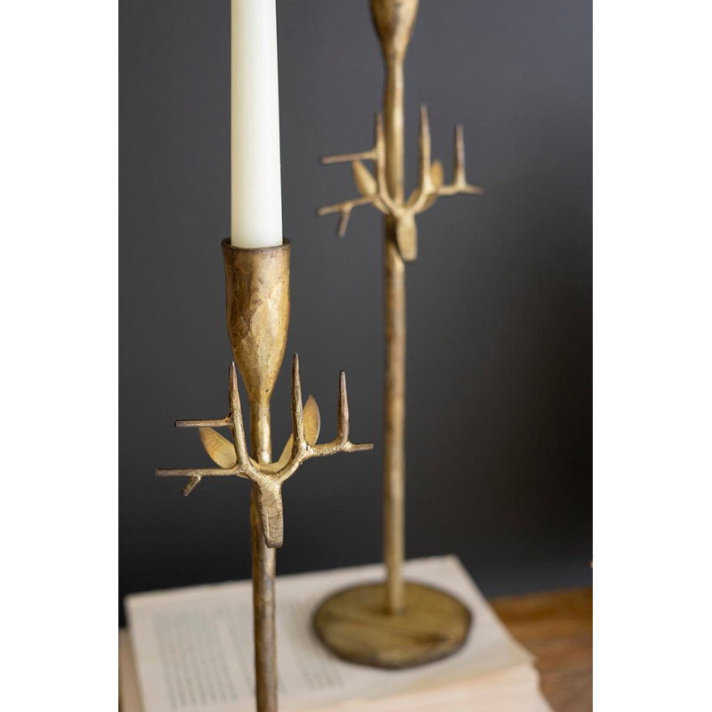 Antique Gold Deer Antler Taper Candle Holders Set