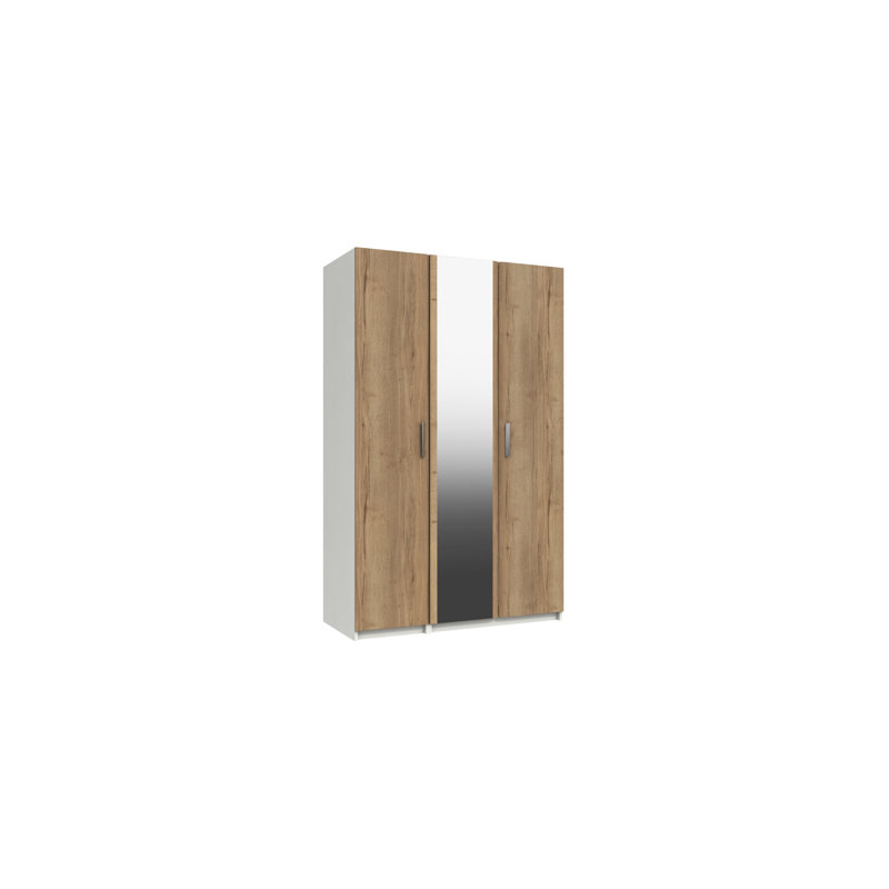 Harvey-Lee 3 Door Manufactured Wood Wardrobe, White/Natural Rustic Oak