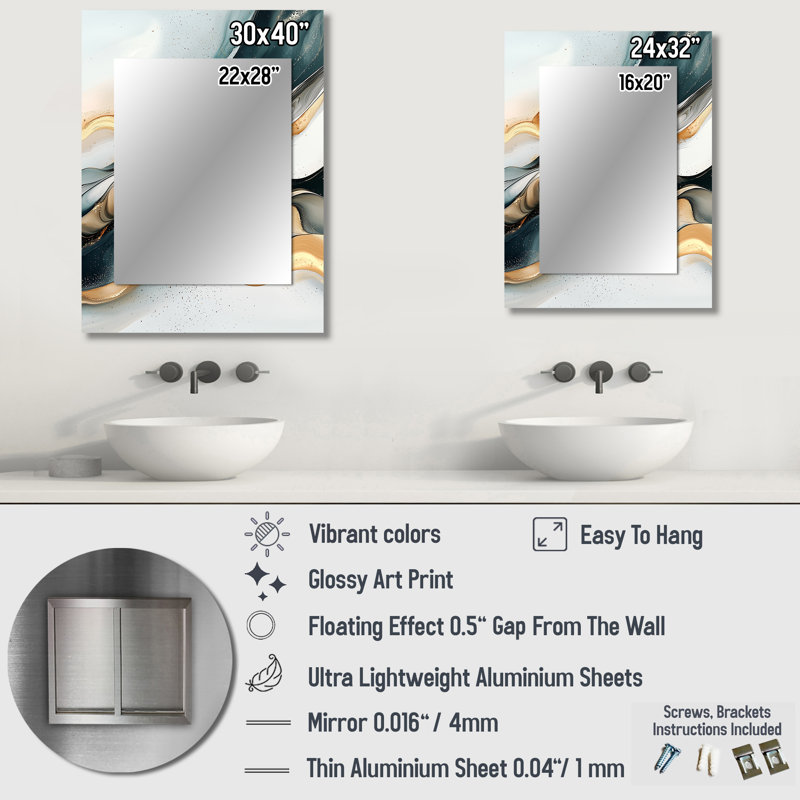 Vardin I - Gold Modern Wall Mirror, 40 po x 30 po