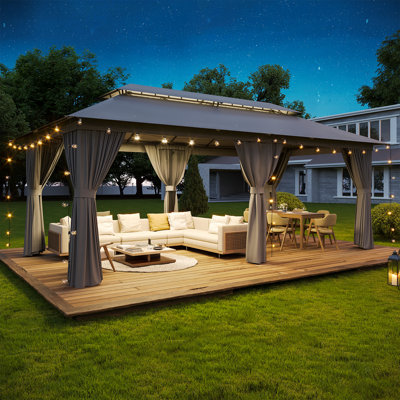 Aoxun Outdoor Gazebo Canopy with Netting and Curtains 20'x10', 150G Water-Resistant and UPF 50+ Fabric Patio Canopy with Double Roof,Steel Frame Supports 250 lb.