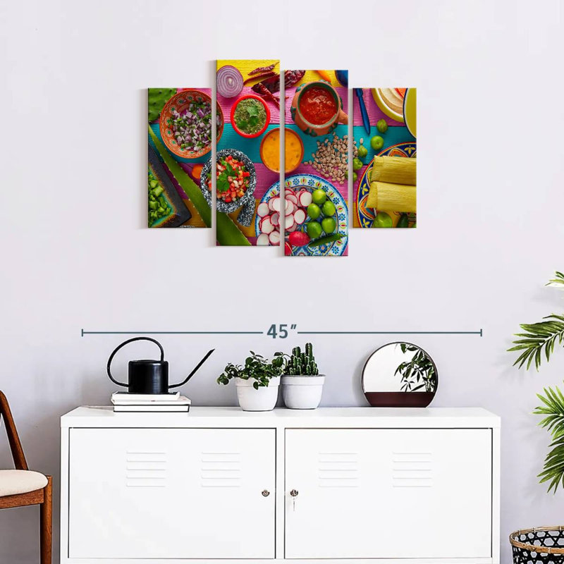 Ensemble de 4 pièces de saveurs mexicaines sur toile, H 22 po x l 36 po x P 1 po