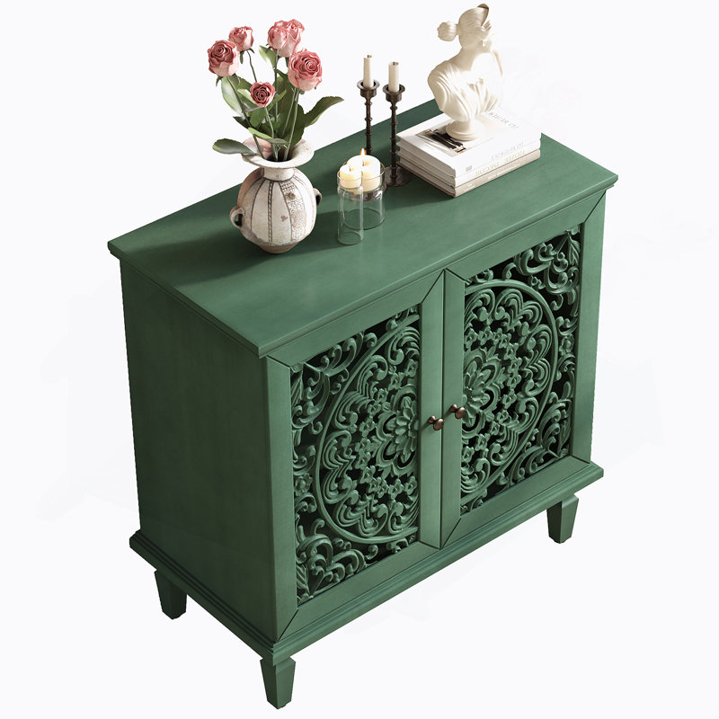 Accent Cabinet, 2-Door Display Storage Cabinet, Sideboard With Adjustable Shelf And Solid Wood Legs, Green