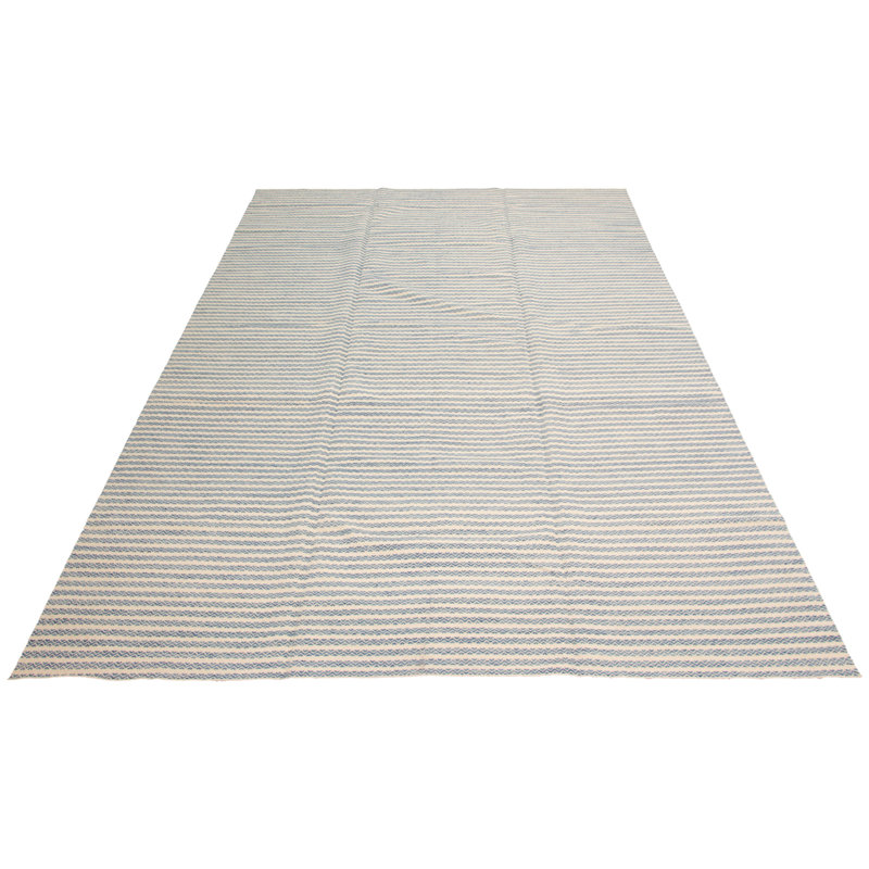 Tapis décoratif en laine noué à la main de conception unique noué à la main New Age à tissé plat/bleu foncé 12 pi x 17 pi 9 po