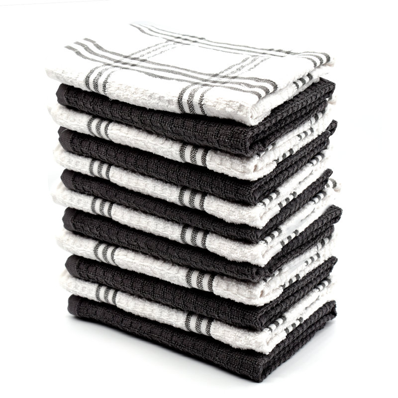 Cotton Stripe Waffle Tea Towel Kitchen Towel, Grey